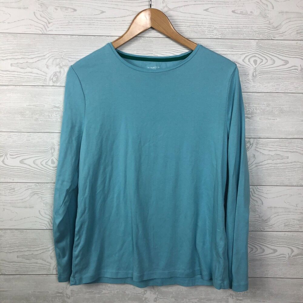 Talbots Women's XL PETITE The Talbots Tee Long Sleeve Shirt 100% Cotton Blue